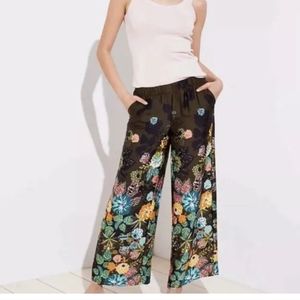 Loft coral springs satin floral wide leg pants Sz MP